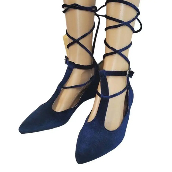 Yoki size 6.5 Blue Velour Ankle Wrap Urban Flat Ballet Dress Shoes ~ RETAIL $28 - Picture 2 of 8